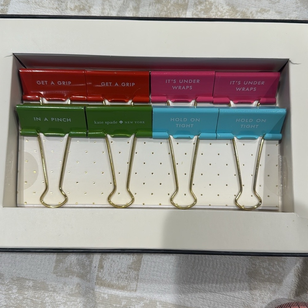 Kate Spade NWT 8 Binder Clips with sayings and colors see description host pick - Picture 7 of 15
